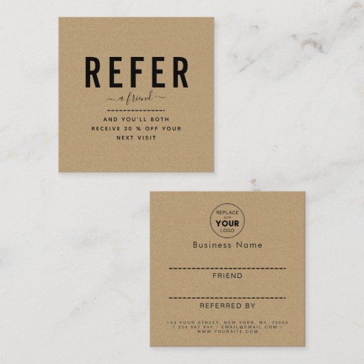 Bruin Kraft Paper Modern & minimalist Voeg Logo to Aanbevelingskaartje (Voorkant / Achterkant)