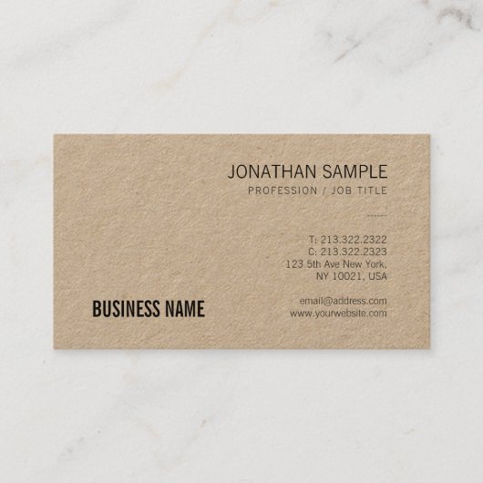 Bruin Kraft Paper Professional Elegant Plain Luxe Visitekaartje (Voorkant)