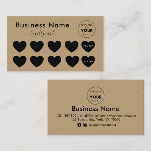 Bruin Kraft-papier - Minimale korting op Logo toev Klantenkaartje (Voorkant / Achterkant)