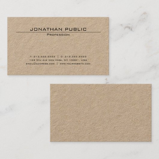 Bruin Kraft papier minimalistisch elegant trendy l Visitekaartje (Voorkant / Achterkant)