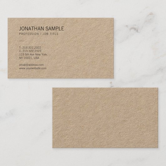 Bruin Kraftpapier-Document Elegante Moderne Ontwer Visitekaartje (Voorkant / Achterkant)
