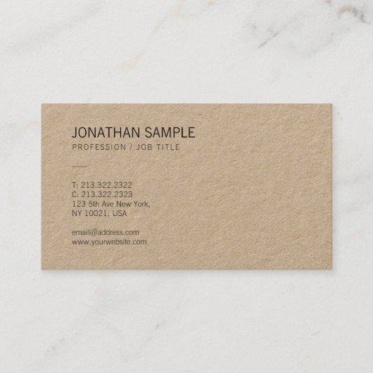 Bruin Kraftpapier-Document Elegante Moderne Ontwer Visitekaartje (Voorkant)