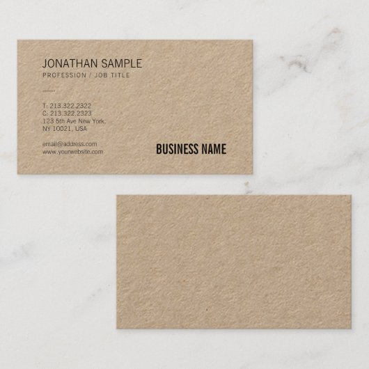 Bruin Kraftpapier-Document Professionele Moderne D Visitekaartje (Voorkant / Achterkant)