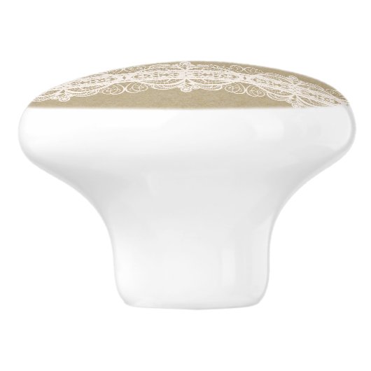 Bruin Kraftpapier-Document & Rustiek Wit Kant Keramische Knop (Zijkant)