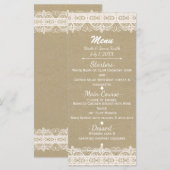 Bruin Kraftpapier & Rustieke Witte Kant Menu (Voorkant / Achterkant)