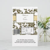 Bruin/Kreme Floral Damask Wedding Snoep Wrapper (Staand voorkant)