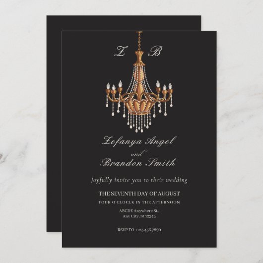 Bruin  kroonluchters bruiloft kaart (Voorkant / Achterkant)