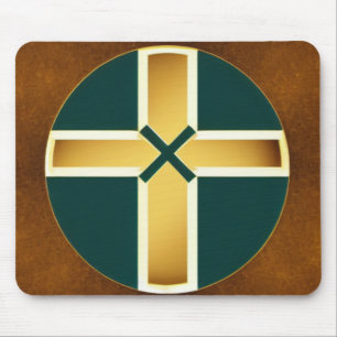 Bruin kruis met Blauwgroen achtergrond Mousepad Muismat