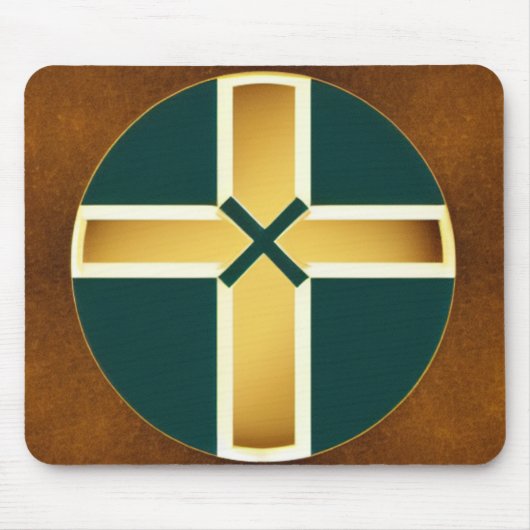 Bruin kruis met Blauwgroen achtergrond Mousepad Muismat (Voorkant)