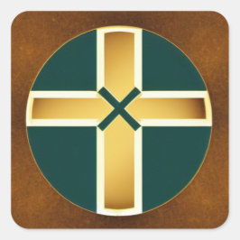 Bruin kruis met Blauwgroen achtergrond Stickers