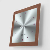 Bruin kunstleder en metaal roestvrij staal vierkante klok (Hoek)