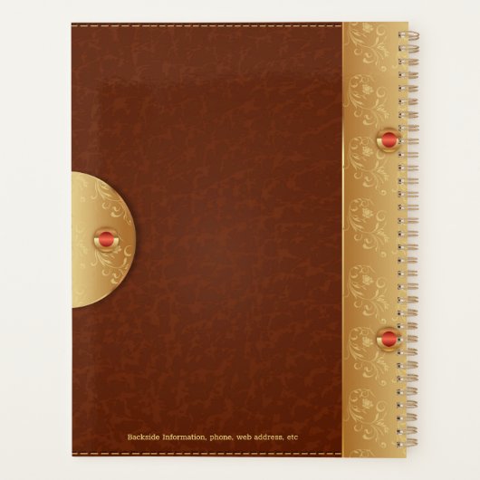 Bruin kunstleder en metallisch goudaccent planner (Achterkant)