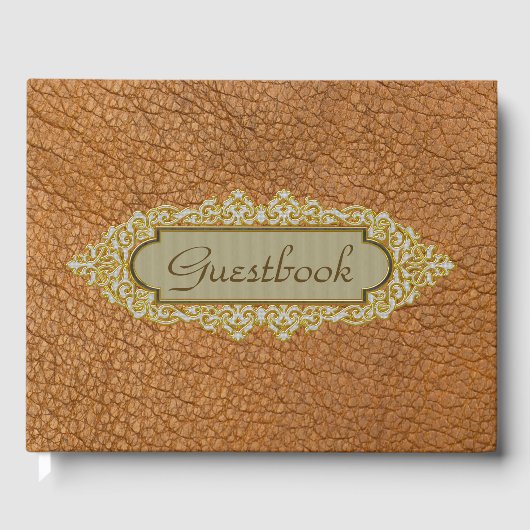  bruin kunstleder met gouden eigen naam gastenboek (Voorkant)