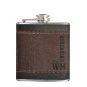 Bruin kunstleder Monogram Groomsman Gift Heupfles (Voorkant)