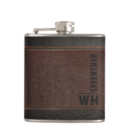 Bruin kunstleder Monogram Groomsman Gift Heupfles