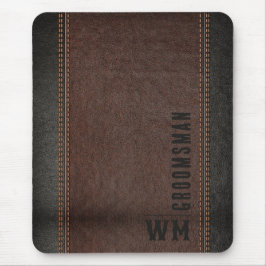 Bruin kunstleder Monogram Groomsman Gift Muismat