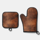 Bruin kunstleder ovenwant & pannenlap set (Voorkant)