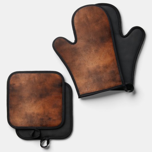 Bruin kunstleder ovenwant & pannenlap set (Voorkant / Achterkant)