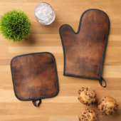 Bruin kunstleder ovenwant & pannenlap set (Top down)
