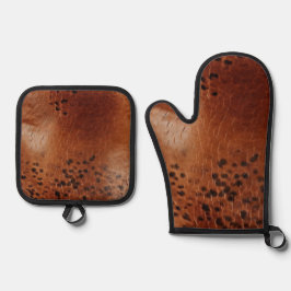 Bruin kunstleder ovenwant & pannenlap set