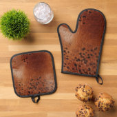Bruin kunstleder ovenwant & pannenlap set (Top down)