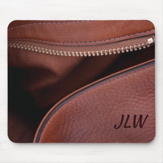 Bruin kunstleer met rits en Initialen Muismat (Voorkant)