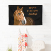 Bruin kwart paard Zwarte Happy Birthday Spandoek (Insitu)