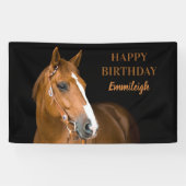 Bruin kwart paard Zwarte Happy Birthday Spandoek (Horizontaal)