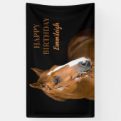 Bruin kwart paard Zwarte Happy Birthday Spandoek (Verticaal)