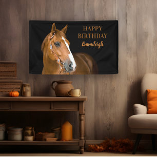 Bruin kwart paard Zwarte Happy Birthday Spandoek