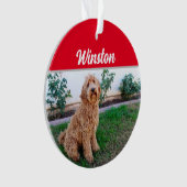 Bruin Labradoedle Dog met naam: kerstfoto Ornament (voorkant)