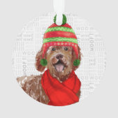 Bruin Labradoedle Dog met naam: kerstfoto Ornament (achterkant)