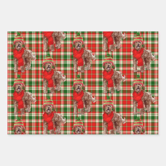 Bruin Labradoedle Kersthond en feestdag spelden Inpakpapier Vel (Voorkant 3)
