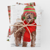 Bruin Labradoedle Kersthond en feestdag spelden Inpakpapier Vel (In situ)