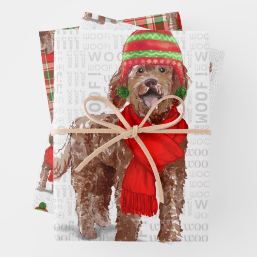 Bruin Labradoedle Kersthond en feestdag spelden Inpakpapier Vel (In situ)