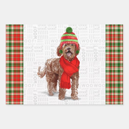 Bruin Labradoedle Kersthond en feestdag spelden Inpakpapier Vel (Voorkant)