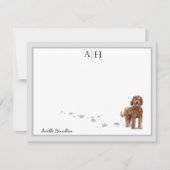 Bruin Labradole Dog Gray Border Monogram Aangepast Notitiekaartje (Voorkant)