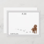 Bruin Labradole Dog Gray Border Monogram Aangepast Notitiekaartje (Voorkant / Achterkant)