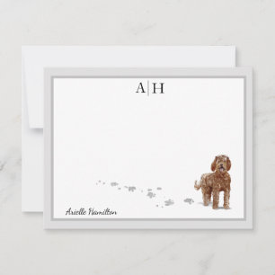Bruin Labradole Dog Gray Border Monogram Aangepast Notitiekaartje