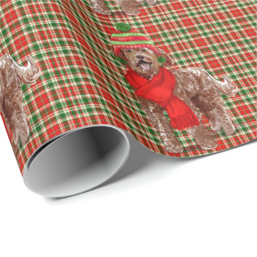 Bruin Labradole Dog Red Green kerstmis Cadeaupapier (Rol Hoek)
