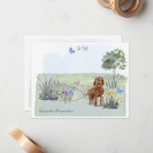 Bruin Labradoodle Dog Butterfly Monogram & naam Notitiekaartje (Voorkant / Achterkant in situ)