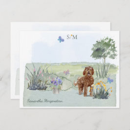 Bruin Labradoodle Dog Butterfly Monogram & naam  Notitiekaartje