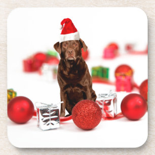 Bruin Labrador Hond Kerstmis w Gifts Santa Hat Bier Onderzetter