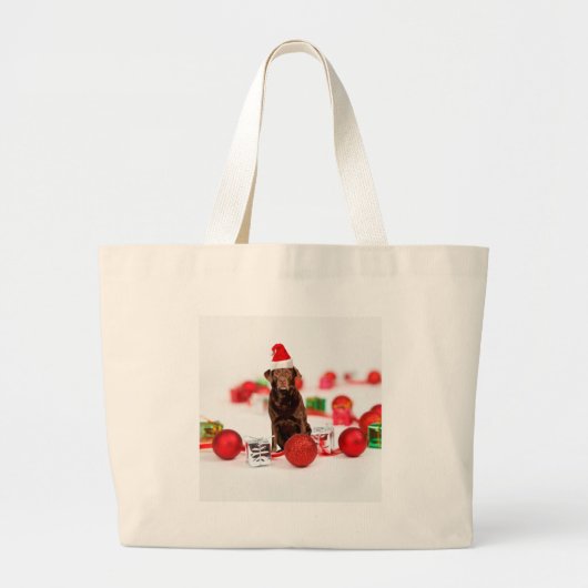 Bruin Labrador Hond Kerstmis w Gifts Santa Hat Grote Tote Bag (Voorkant)