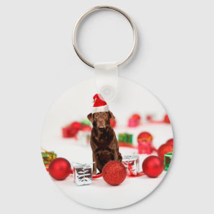 Bruin Labrador Hond Kerstmis w Gifts Santa Hat Sleutelhanger