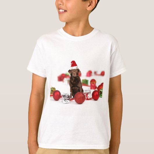 Bruin Labrador Hond Kerstmis w Gifts Santa Hat T-shirt (Voorkant)