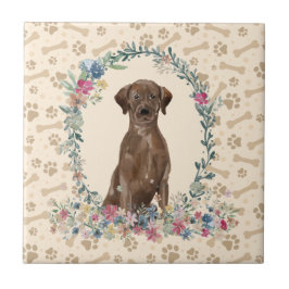 Bruin labrador rekwalser Dog Paw Print Floral Cute Tegeltje