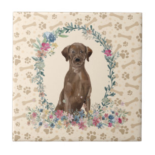 Bruin labrador rekwalser Dog Paw Print Floral Cute Tegeltje