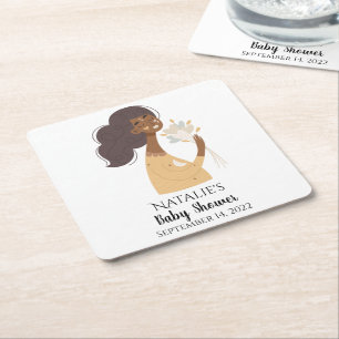 Bruin lachend boho vrouw boeket van harten kartonnen onderzetters