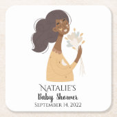 Bruin lachend boho vrouw boeket van harten kartonnen onderzetters (Voorkant)